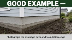 Good example (royalty-free / illustrative): clear, wide, well-lit foundation and drainage path